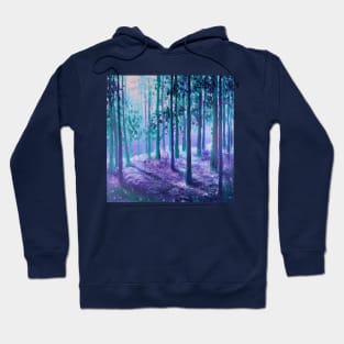 Impressionist nature dreamy landscape sunlight misty forest teal purple trees Hoodie